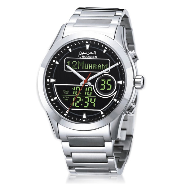 Luxury Azan Wristwatch with Dual Display Quartz